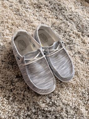 Hey Dude Light Grey Knit Slip-Ons with White Laces